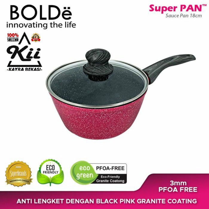 BOLDe Super Pan - Sauce Pan Black Pink 18cm - Teflon Panci Gagang 18cm