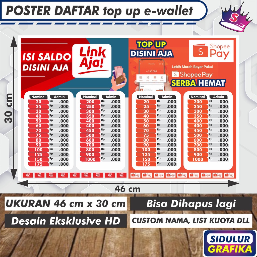 

Cetak poster A3 informasi Poster top up e-wallet linkaja&shopepay