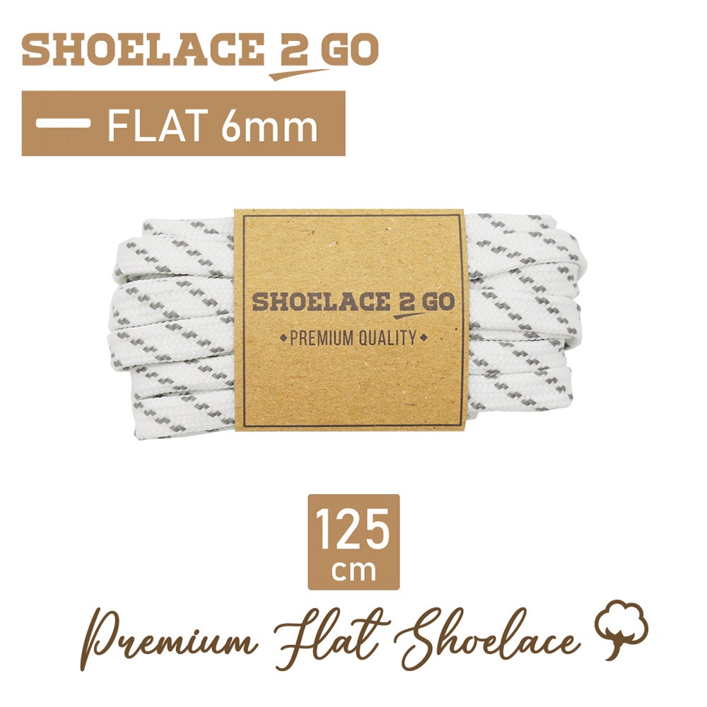 SHOELACE 2 GO PREMIUM TALI SEPATU MOTIF GEPENG PIPIH FLAT N37 - WHITE WITH GREY STRIPES