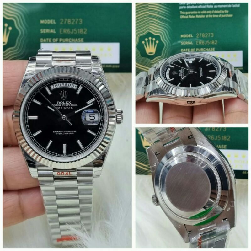 jam tangan pria rolex day date mesin autamatic swiss  all stainless silver kualitas original