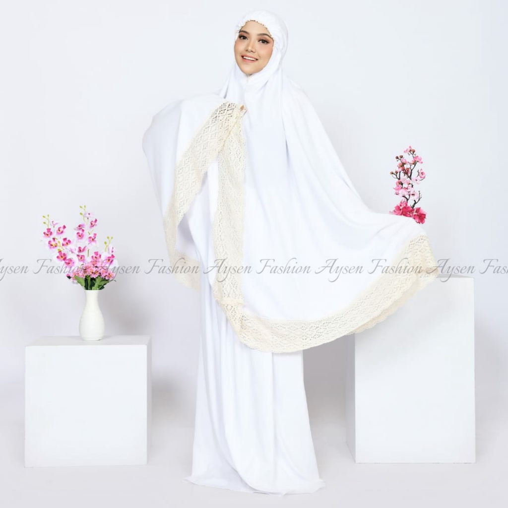 Mukena Dewasa Jumbo Katun Polos Renda Rajut