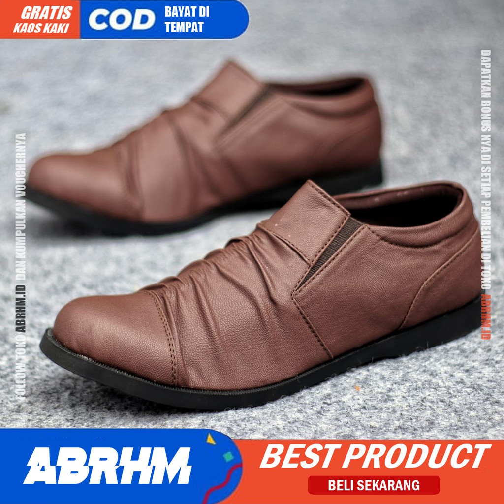 ABRHM X WRINGKLE Sepatu kasual Pria Sepatu Pria Casual Kulit Pu Ori Cowo/Cowok Sepatu Kerja Kantor Semi Formal Kuliah Kondangan Gaya keren Kekinian Murah Terlaris