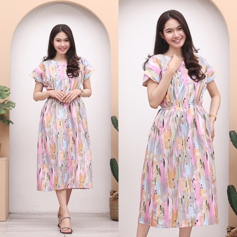 DASTER MANOHARA KARAKTER LD 115 | KANCING DEPAN BUSUI BUMIL BAJU TIDUR VIRAL-MANO ABSTRAK PINK