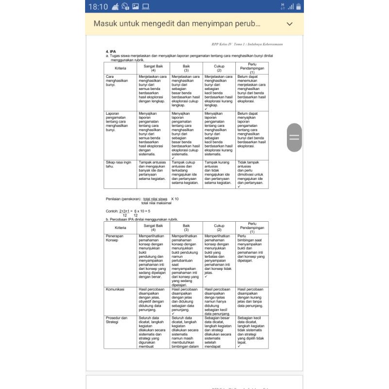 RPP 1 lembar (RPP daring da nLuring/tatapmuka) SD Tematik Kelas 4, 2Semester