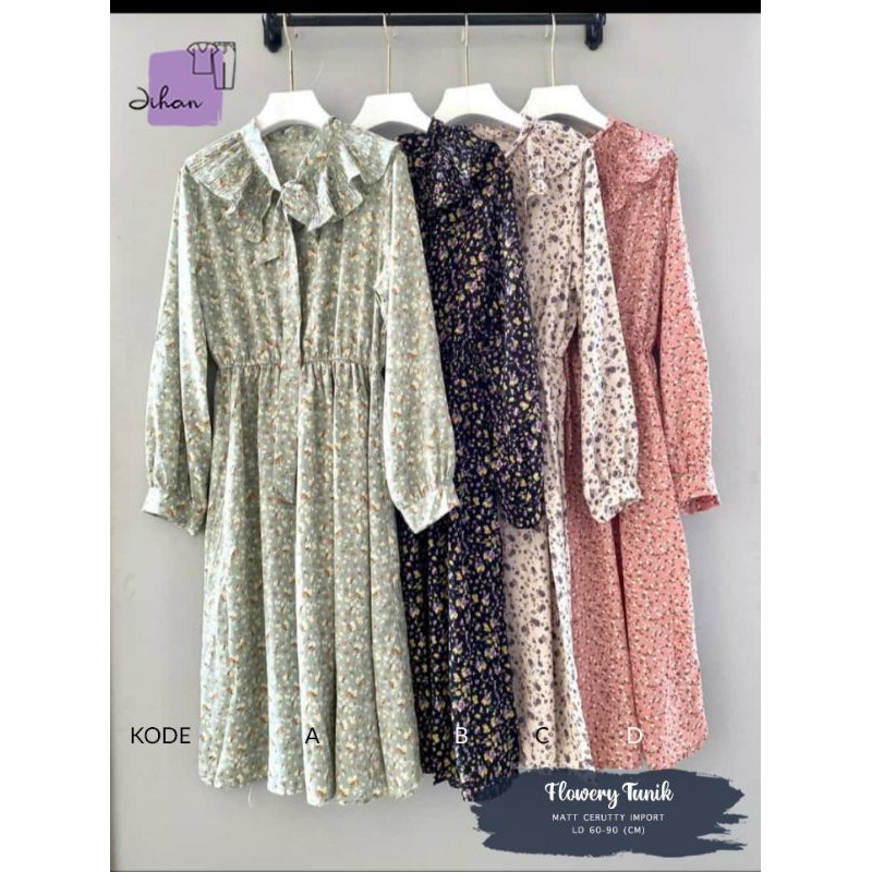 Flowery Tunik - Atasan Dewasa Tunik Bahan Cerutti Import Motif Bunga Kecil