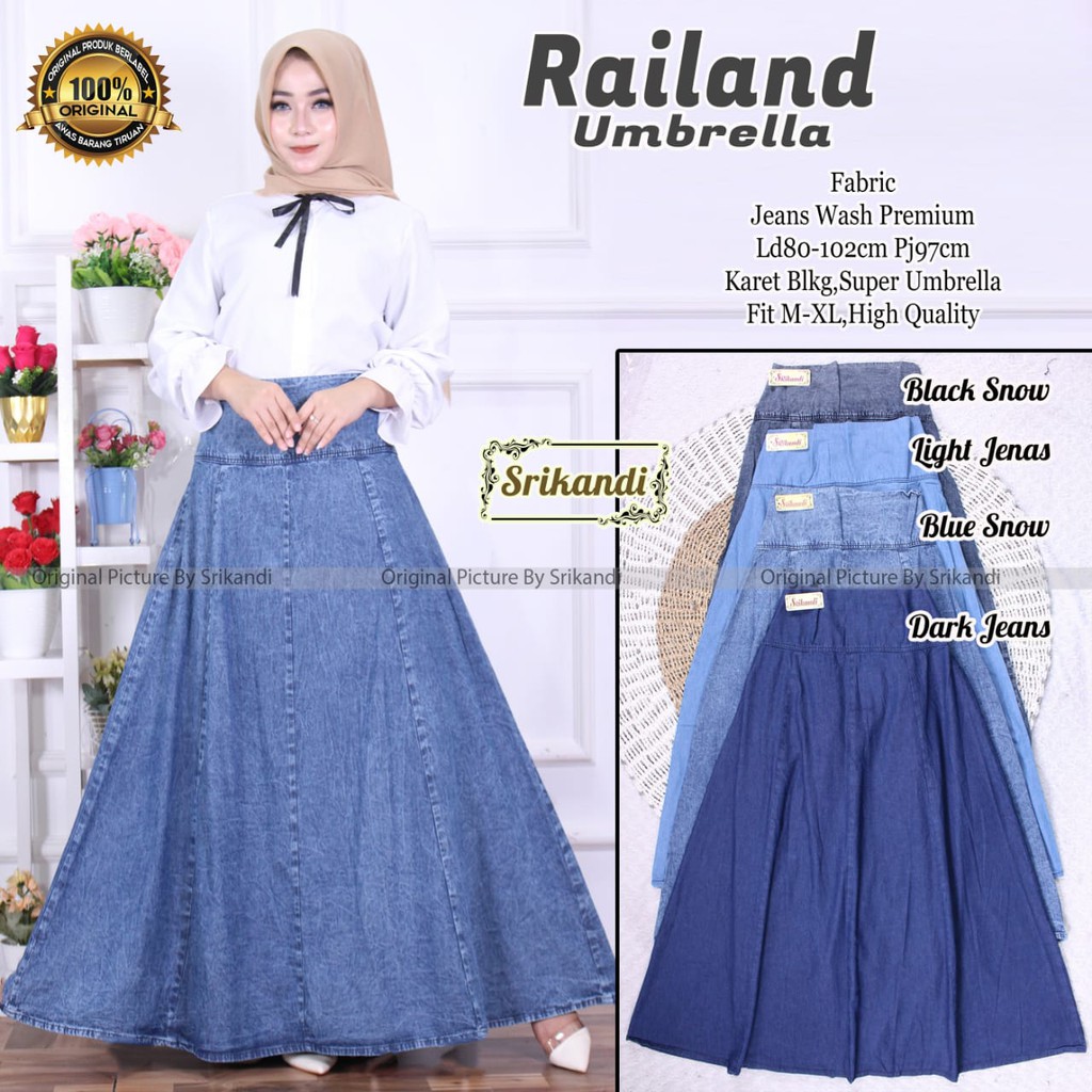ROK JEANS JINS PANJANG KEKINIAN || RAILAND UMBRELLA BAWAHAN ROK WANITA BAHAN JEANS PREMIUM