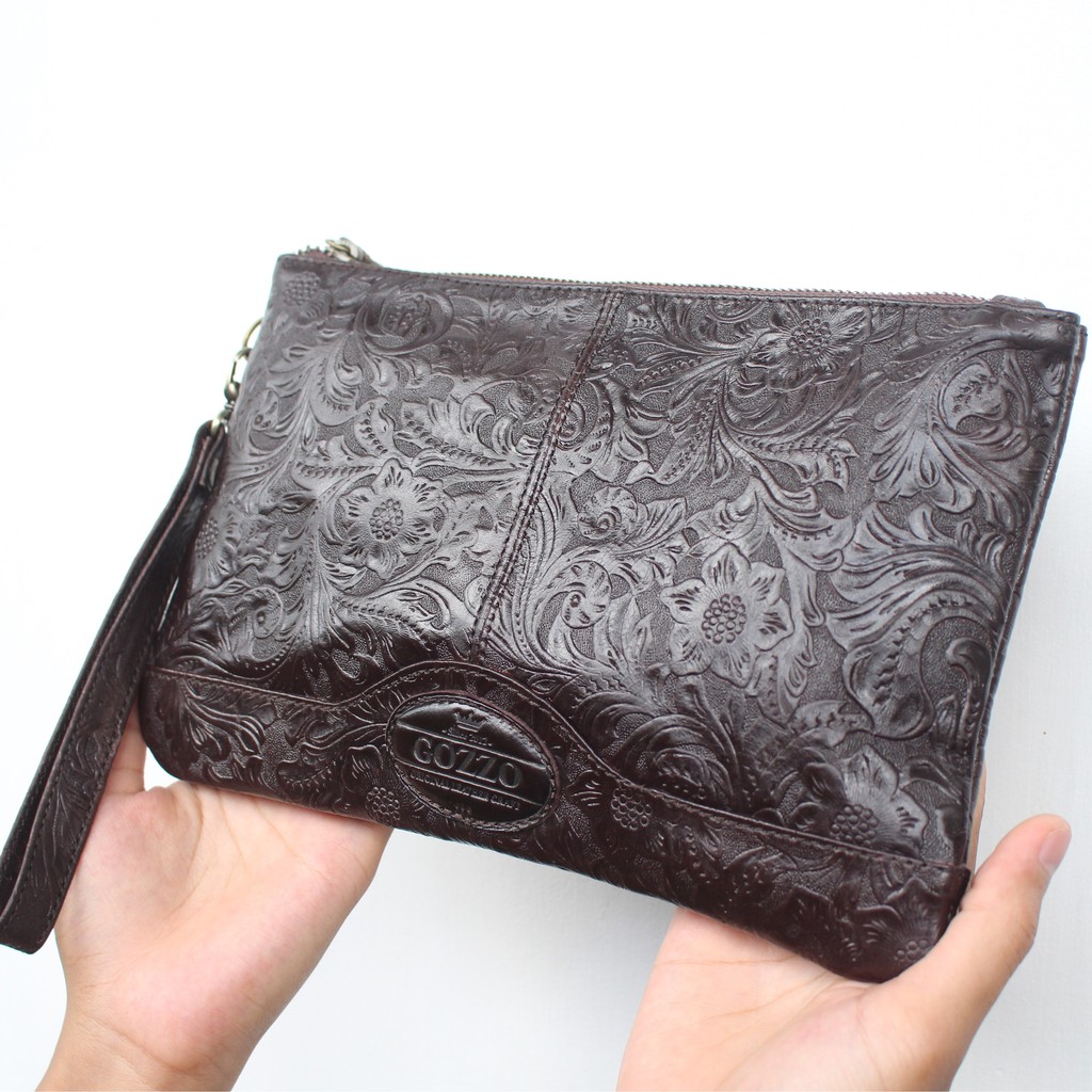 CLUTCH WANITA KULIT ASLI NEVARA BATIK DARK BROWN / FREE GRAVIR NAMA