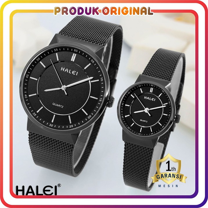 COD JAM TANGAN COUPLE HALEI ORIGINAL 555 RANTAI PASIR WATER RESISTANT STAINLES STEEL