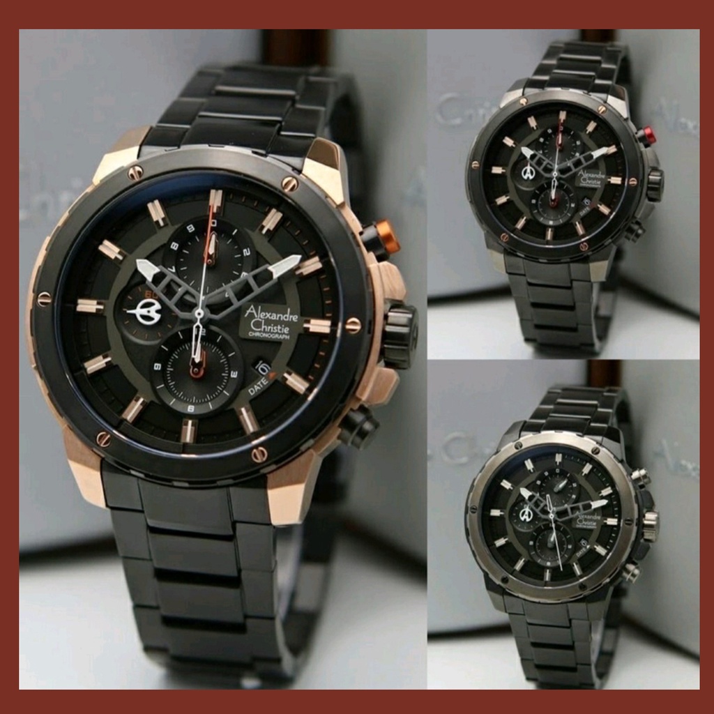 Alexandre Christie Ac 6530 Rosegold Black Jam Tangan Pria Original