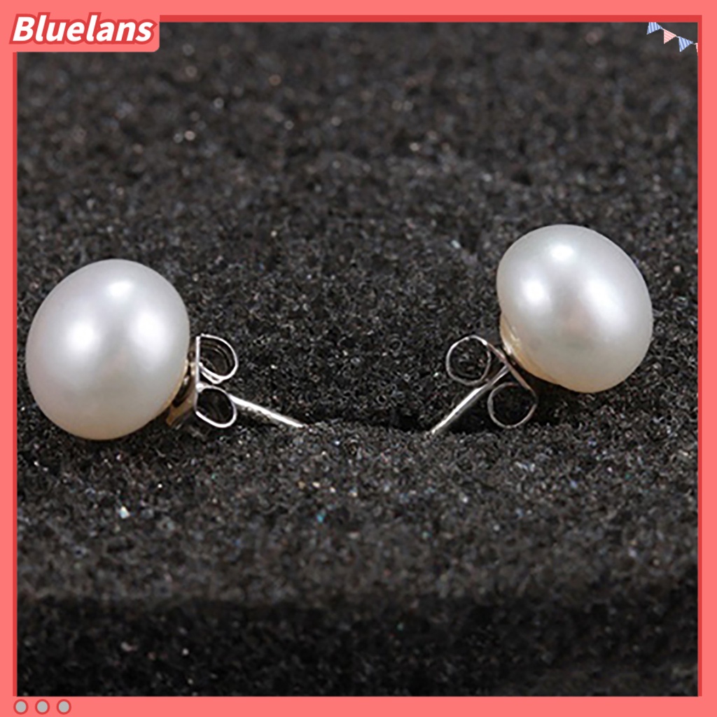 Bluelans Anting Stud Desain Mutiara Tiruan Bahan Alloy Lapis Silver Tahan Lama Gaya Klasik Untuk Wanita