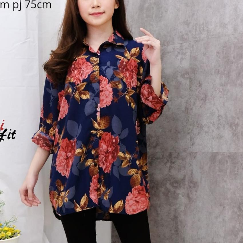Promo  KEMEJA WANITA JUMBO 3XL MOTIF BUNGA KEMEJA JUMBO MURAH ATASAN JUMBO BAJU JUMBO WANITA #082