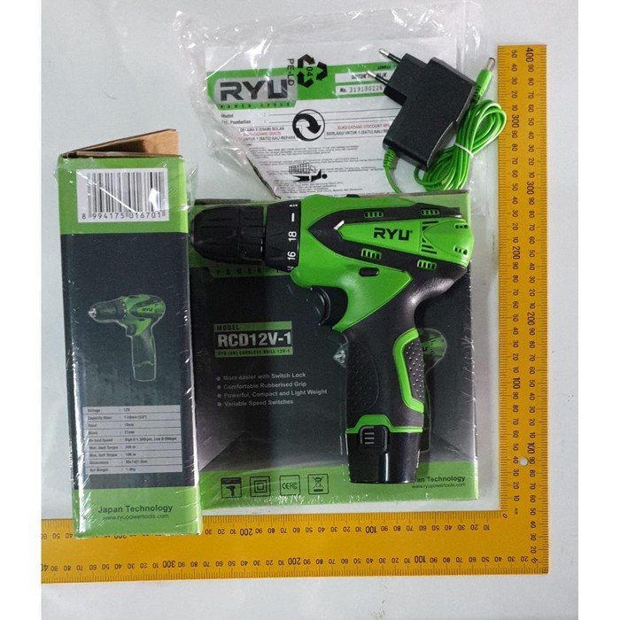 RYU 1BT Cordless 12V Drill Bor Baterai Besi Kayu C