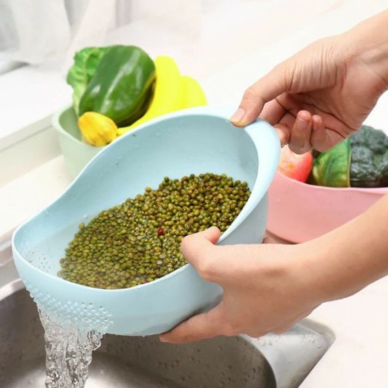 Wadah Tempat Cuci Beras Sayur Anti Tumpah Bahan Plastik