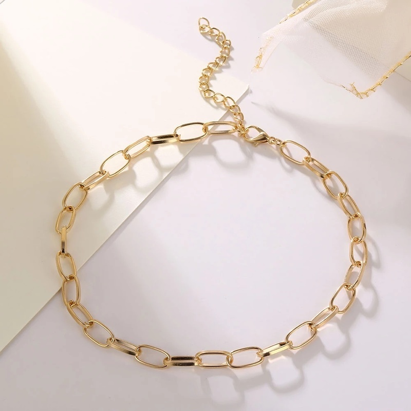 Kalung Choker Rantai Bahan Alloy Tebal Dapat Disesuaikan Gaya Retro Untuk Wanita