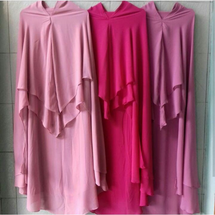 Produksi khimar ceruty 2 lv  selebgram ( pink , fanta , ungu  )