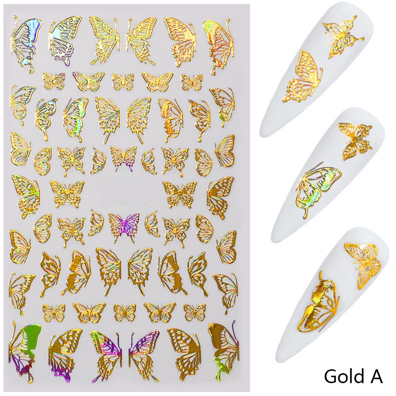 Stiker Kuku Motif Kupu-Kupu Warna Laser Untuk Dekorasi Nail Art / Manicure Diy