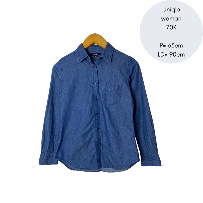 kemeja panjang wanita uniqlo shirt denim jeans biru second bekas preloved