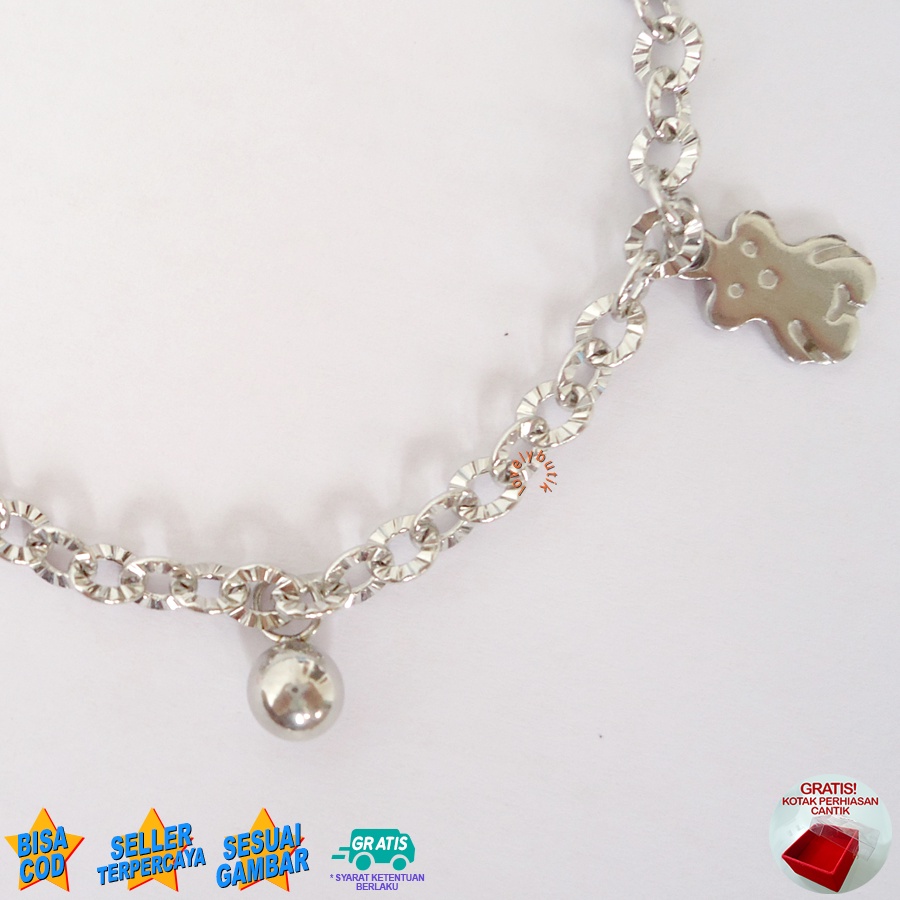 Lovelybutik Gelang Anak Titanium Anti Karat  Aksesoris Wanita Fashion Teddy Bear Kecil Bonus Kotak