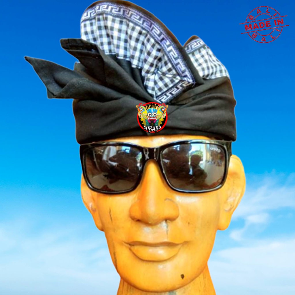 Udeng Bali Setengah Jadi Hitam Polos Kombinasi Kuning - Ikat Kepala Bali - Belangkon Bali