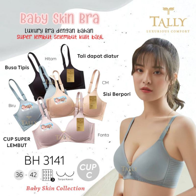 TALLY BRA BH BABY SKIN 3141 | TANPA KAWAT | CUP C | BUSA TIPIS | SIZE 36 - 42