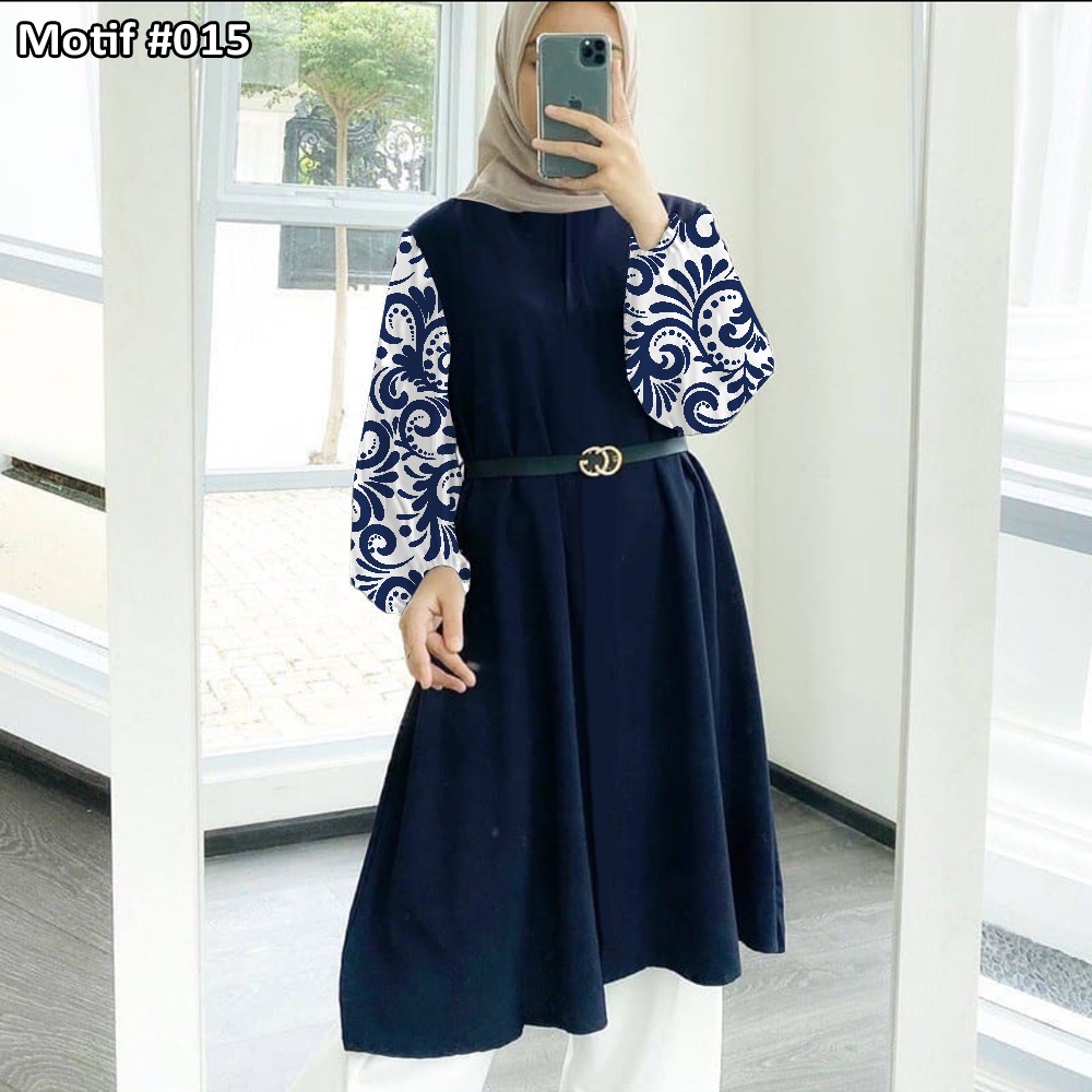 Tunik Jumbo - Gamis Wanita Kekinian - Baju Atasan Wanita - Bungaz Motif Gabungan - Lexoir-Bungaz 015 Navy
