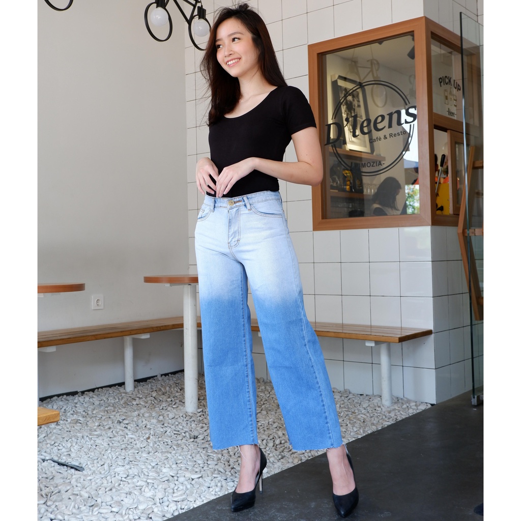 CELANA JEANS KULOT WANITA OMBRE 783 High Waist Gradasi Kekinian-4