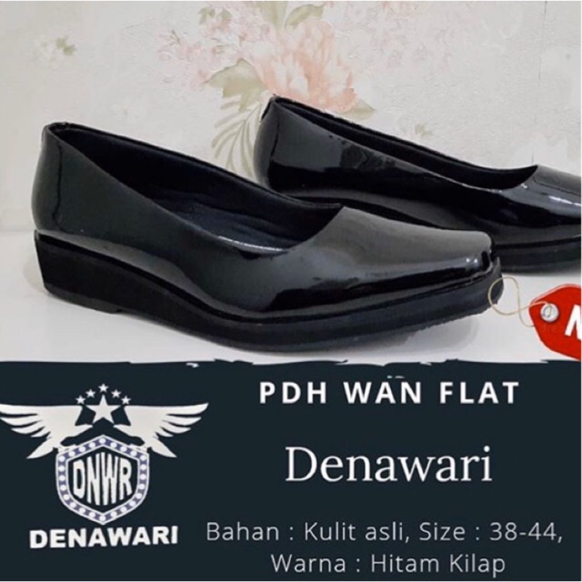 sepatu PDH wanita flat kilap merk Denawari