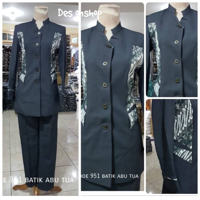 Stelan blazer pns/pemda/guru abu tua batik