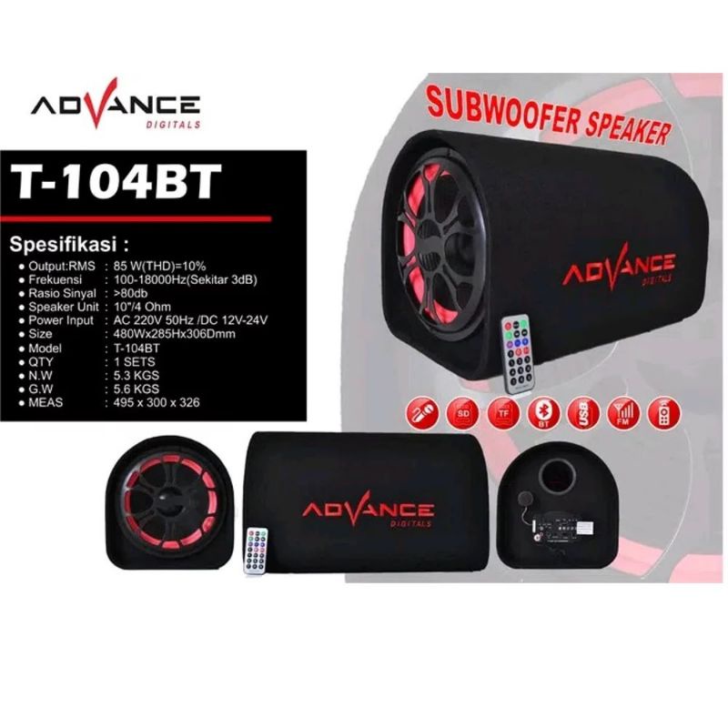 Speaker Bluetooth Advance T-104BT 10 Inchi/Speaker mobil Radio FM Super Bass/Salon Aktif Wireless