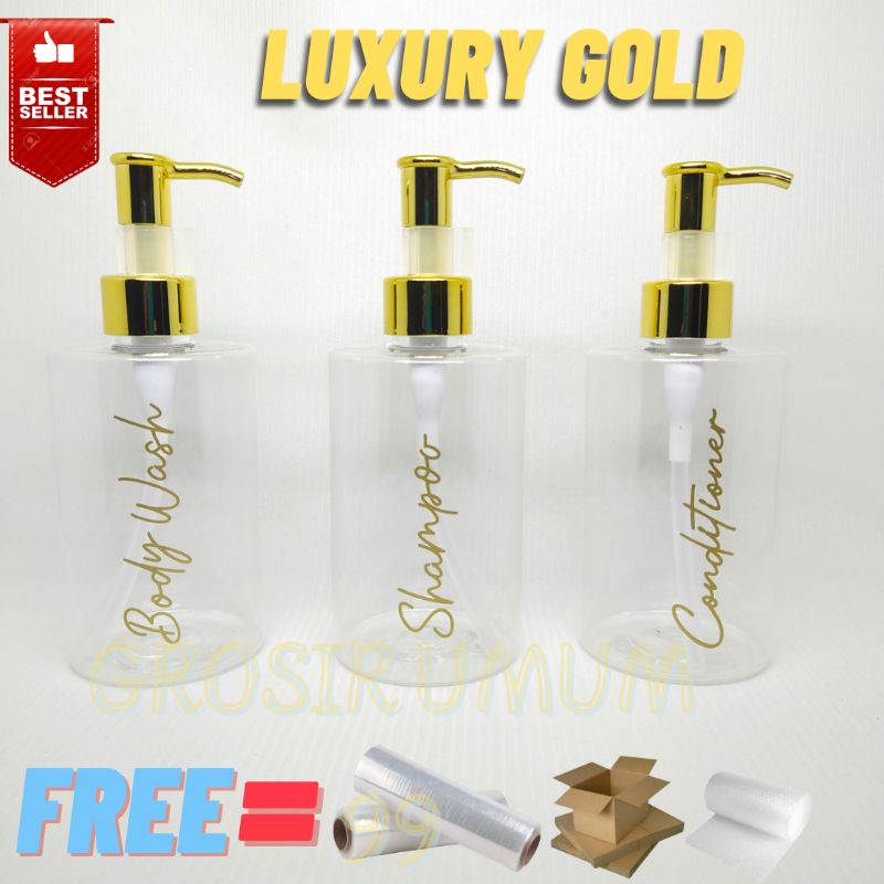 Jual Botol Sabun Cair Pump Clear Gold Aesthetic 250ml Luxury Dioly