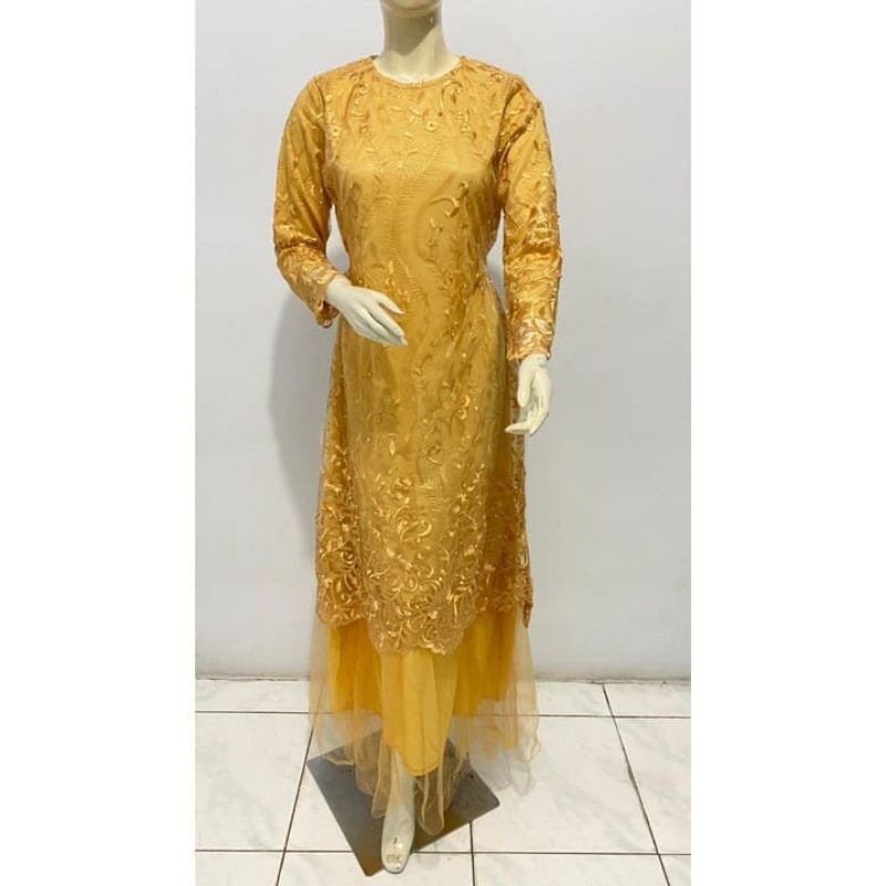 BAJU GAMIS DRESS PESTA KONDANGAN NIKAHAN FULL BRUKAT BROKAT TILE WANITA MUSLIM BARU NEW S M L XL XXL