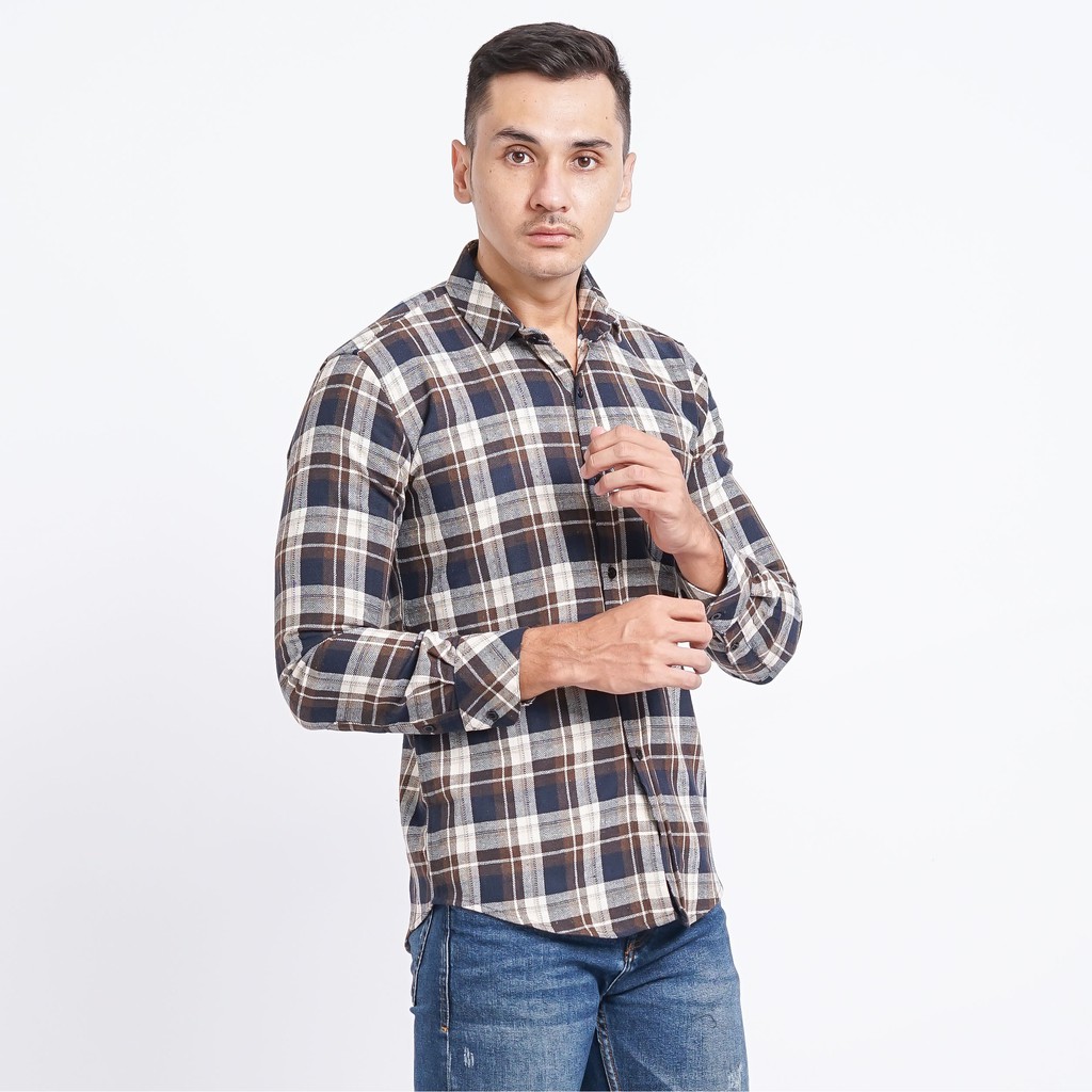 Kemeja Flanel Pria Lengan Panjang Kemeja Motif Kotak Kotak Premium Kemeja Cowok 02