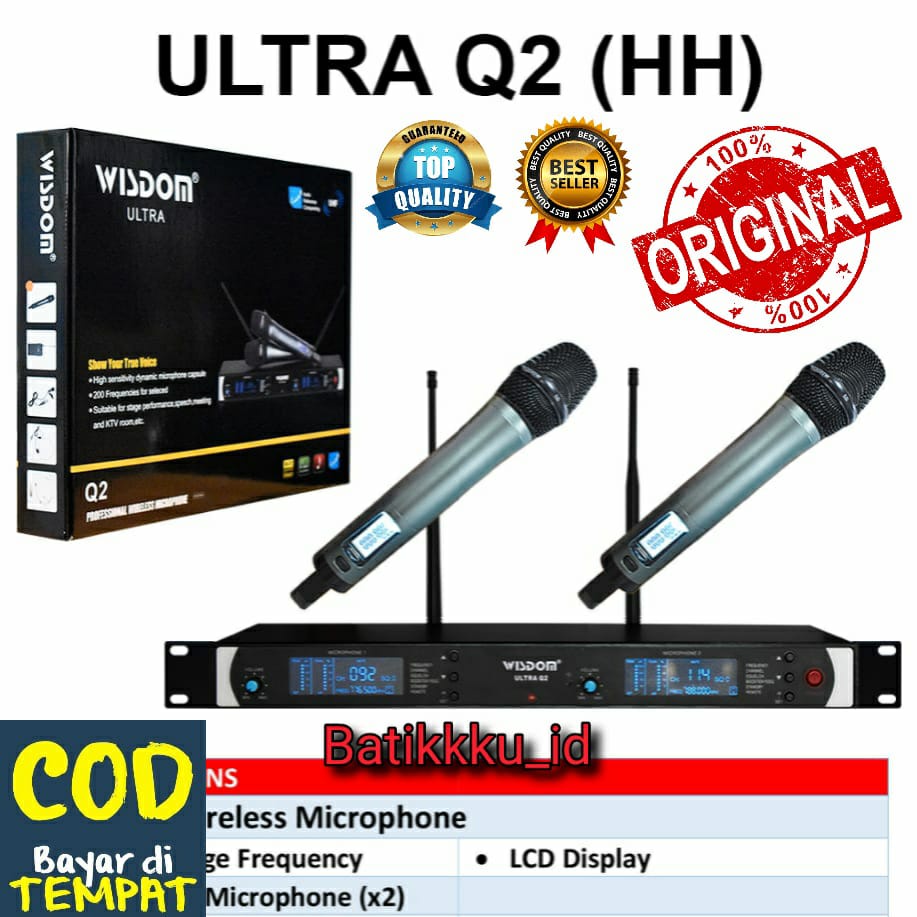 Mic Wireless WISDOM ULTRA Q2 Q 2 ORIGINAL 2 Mic Handheld Bisa Ubah Frequency