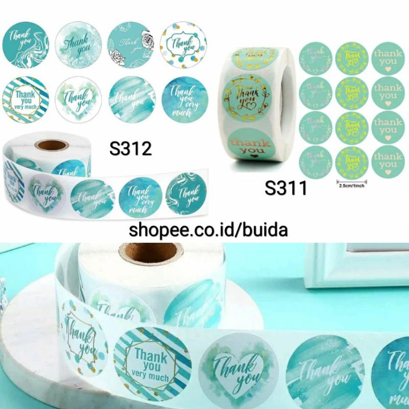 

stiker sticker label thank you Blue Tosca Aesthetic watercolor shabby segel kemasan hadiah dekorasi hangtag box kotak kue packaging sealer dus paperbag hiasan hampers S311 S312 S357