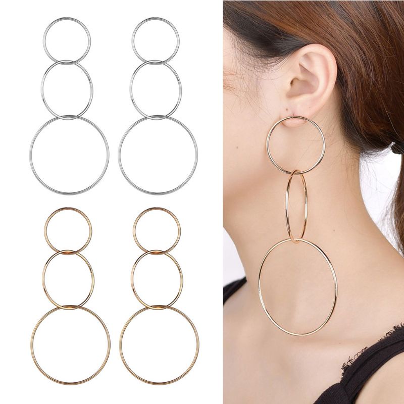 Siy Anting Tusuk Gantung Statement Desain Lingkaran Besar Gaya Sexy Oversize Untuk Wanita