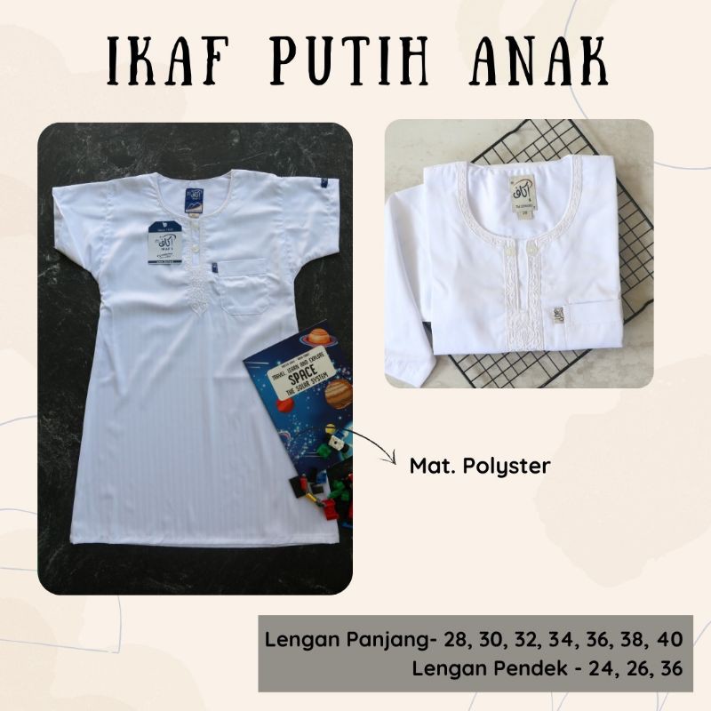 JUBAH IKAF BORDIR NON KRAH, IKAF OBLONG WARNA PUTIH , JUBAH IKAF ANAK