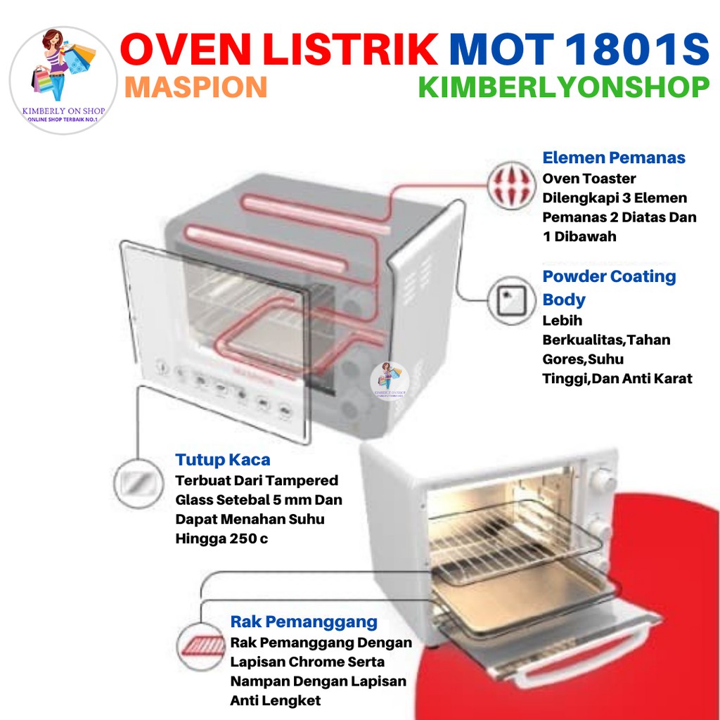 Kimberlyonshop Oven Listrik Toaster MOT 1801S Kapasitas 18 Ltr Maspion