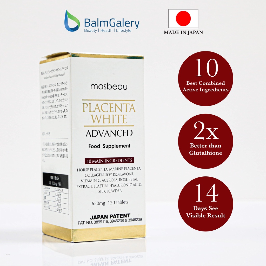 Mosbeau Placenta White Advanced Suplemen - Placenta Pencerah Kulit - 120 tablets - Skincare Collagen Jepang Terbaik