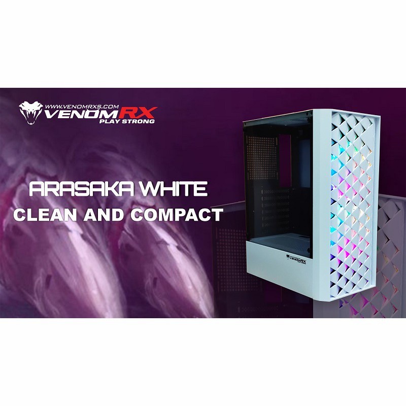 Casing VenomRX ARASAKA Backlight White Tempered Glass Side Gaming