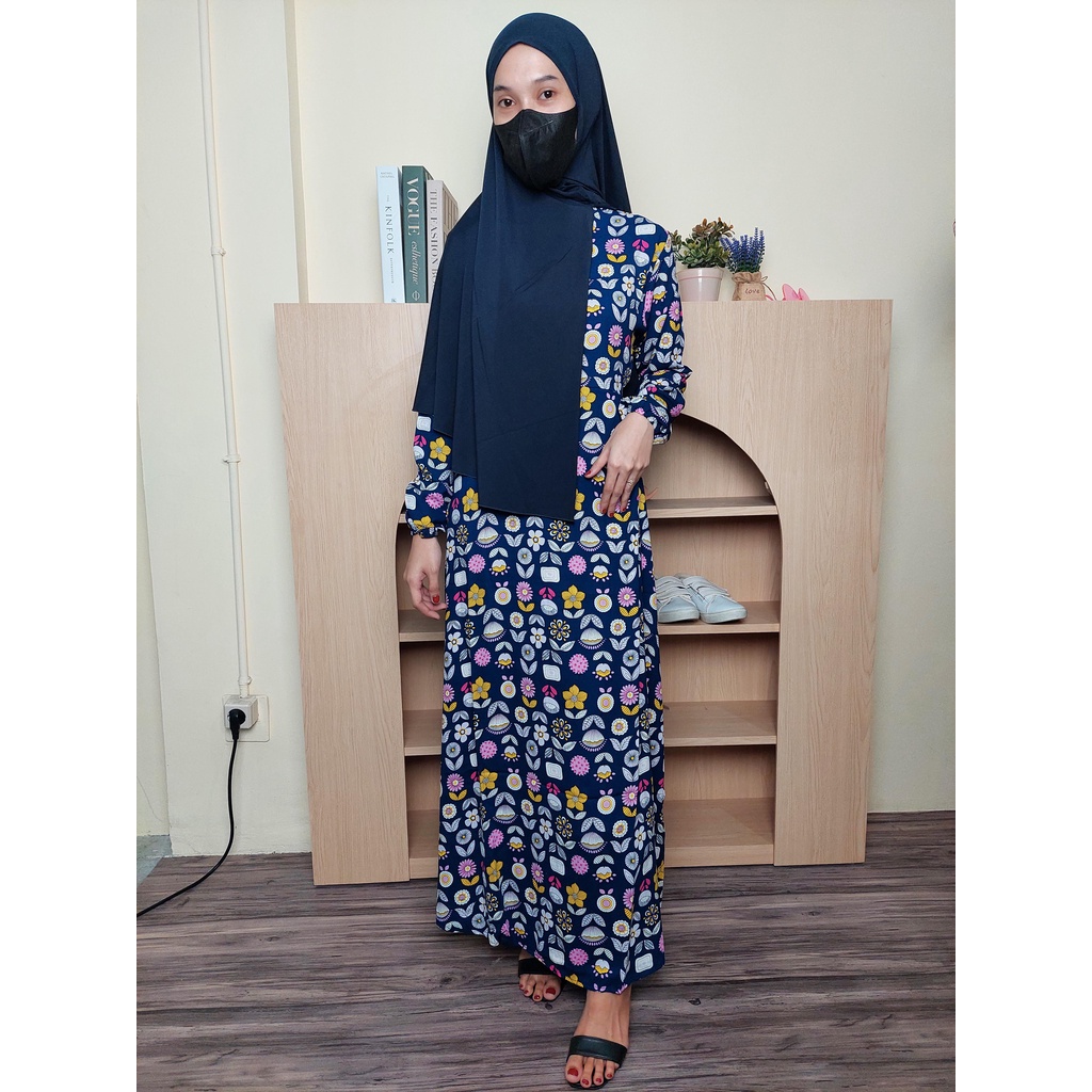 HOPYLOVY SUPER SALE Gamis Maxi Dress + Pashmina Bunga bahan Moscrepe