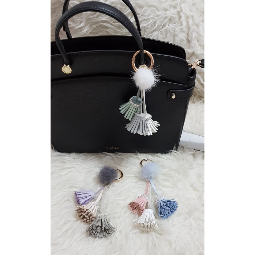 Small tassle with mini mink fur bag charm