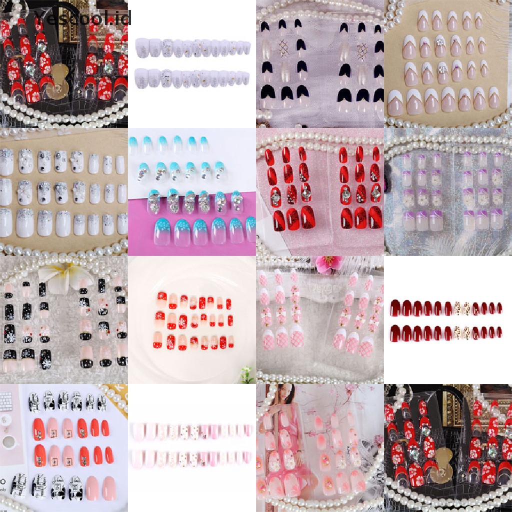 【Yescool】 24 Pcs/Set  Nail Tips Acrylic Short Full False French Nail Art Tips with Glue .