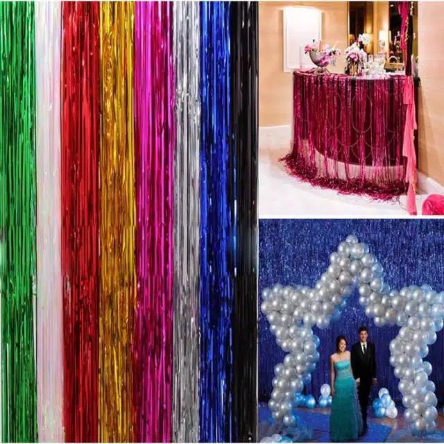 Slinger / Tinsel / Rumbai Hiasan Pohon Natal Warna Warni / Garland Tinsel / Slinger Metalik Pintu 1M*2M