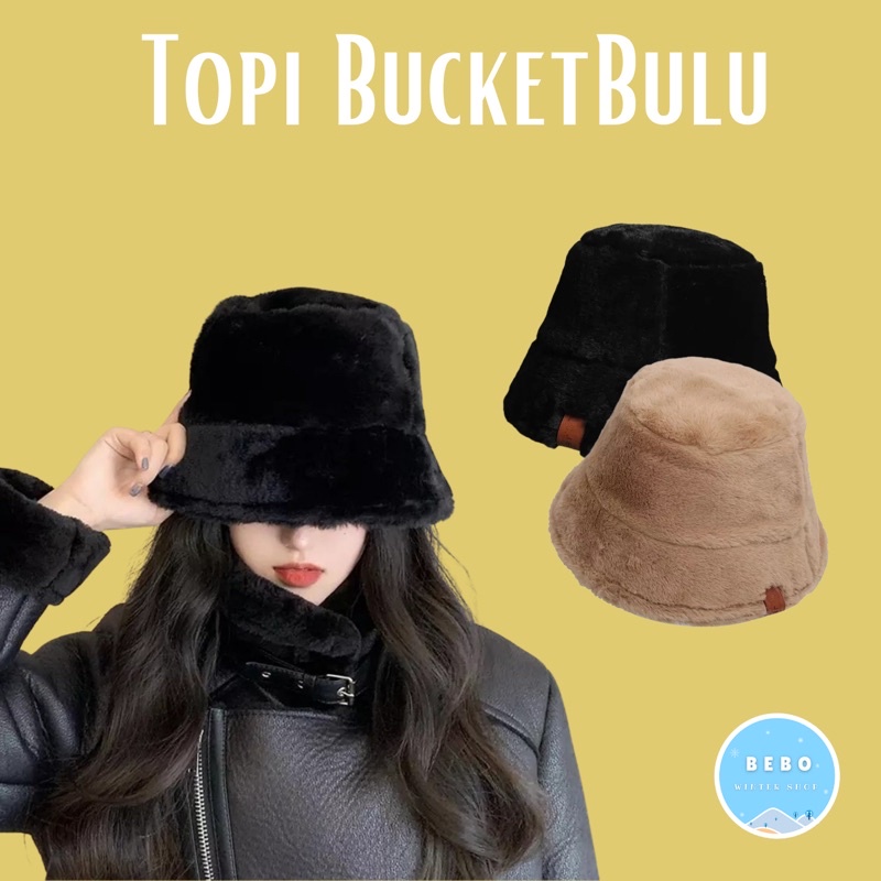 Topi Bucket Bulu Tebal untuk Winter Bucket Hat