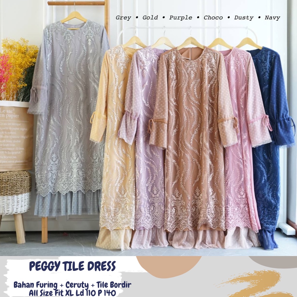 Peggy Tile Dress/Dress Tile Full Furing Ld 110/Dress Tile Jumbo/Dress Ceruty Jumbo/Dress Kondangan