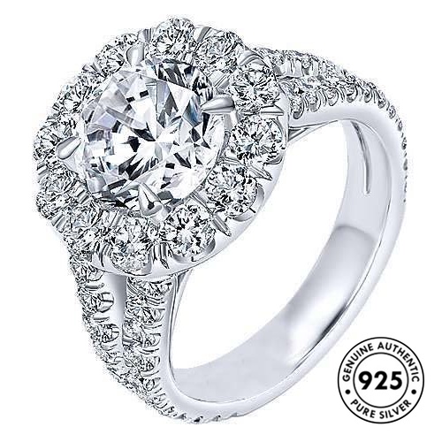 Cincin Sterling Silver 925 Bentuk Bulat Hias Berlian Imitasi Gaya Eleganmewah Untuk Wanita