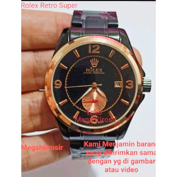 Jam Tangan Pria Rolex Automatic Super Jam Otomatis Rantai Hitam Rosgold Detik Bawah Rolex murah