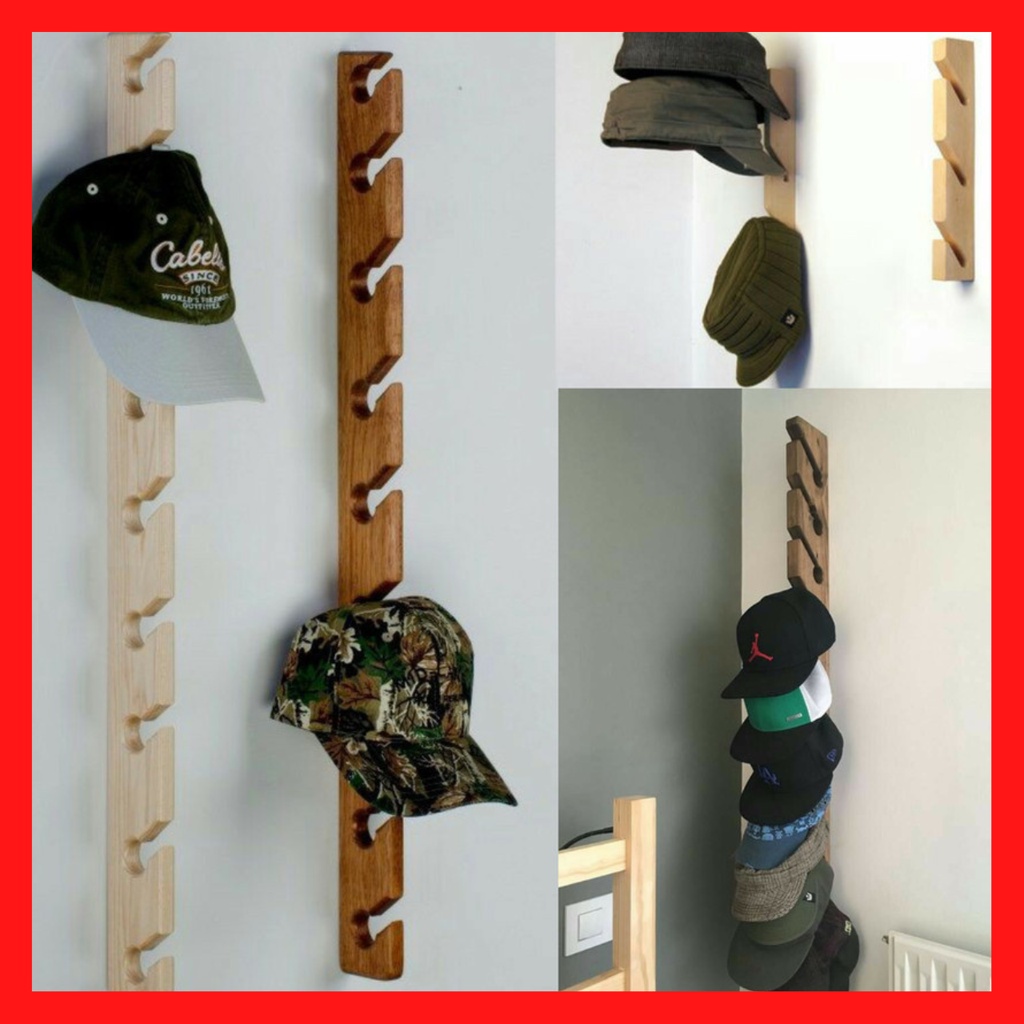 Rak Topi Dinding Bahan Kayu Djati Bhelanda Murah Gantungan Topi Tas Baju Tempel Dinding / Gantungan 