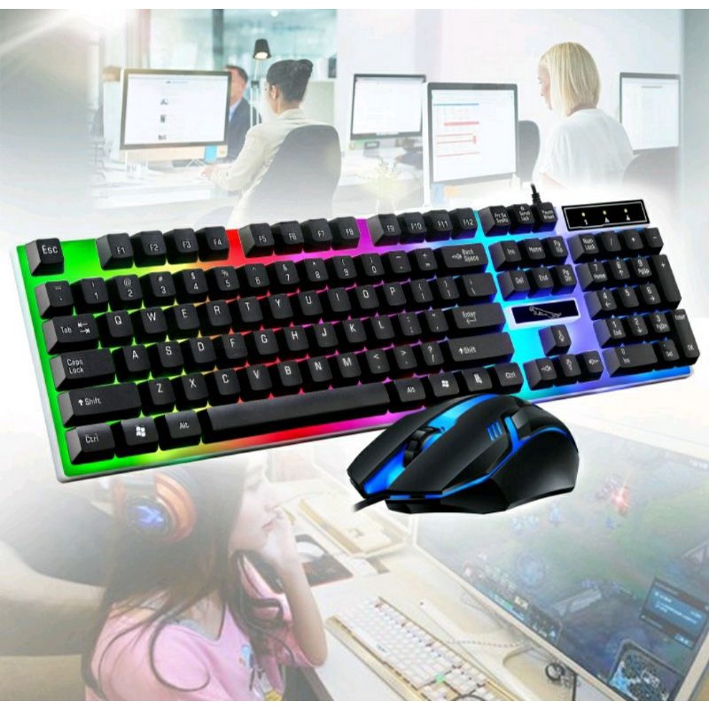 PAKET KEYBOARD DAN MOUSE GAMING DILENGKAPI LAMPU RGB KEREN