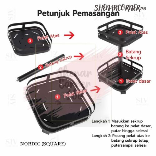 SHENAR RAK BUMBU PUTAR 360 DERAJAT TEMPAT BUMBU DAPUR TINGKAT / RAK 3 SUSUN SERBAGUNA / TEMPAT BUMBU KECAP MINYAK / TEMPAT BUMBU KOTAK - NORDIC RUBY RACK, SHENARCORNER168